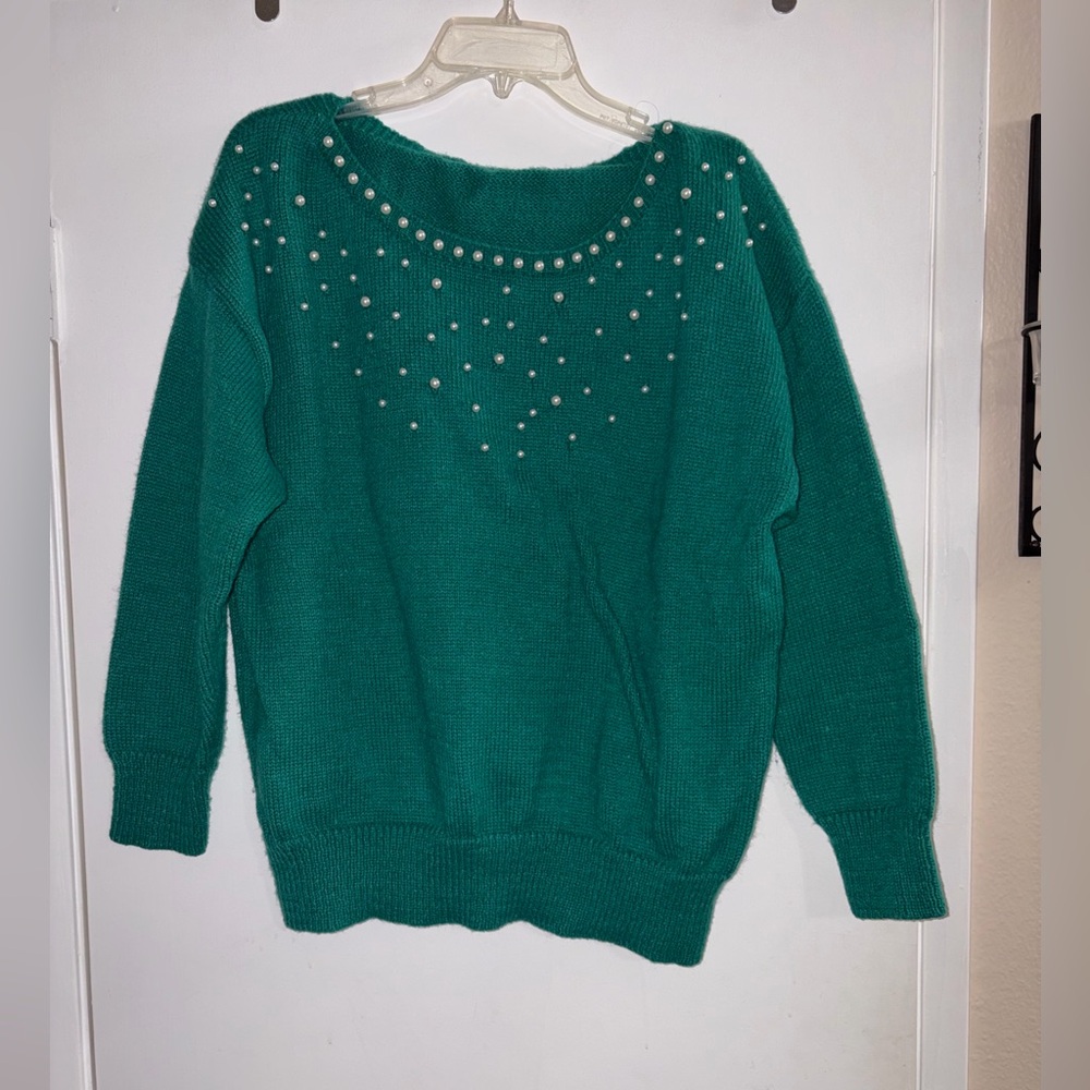 💚 SHEIN Pearl Detail Sweater
